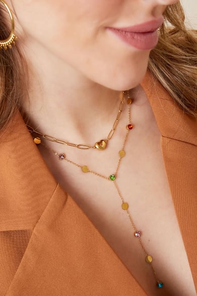 Lange Halskette mit Strass Goldfarbe Edelstahl h5 Bild3